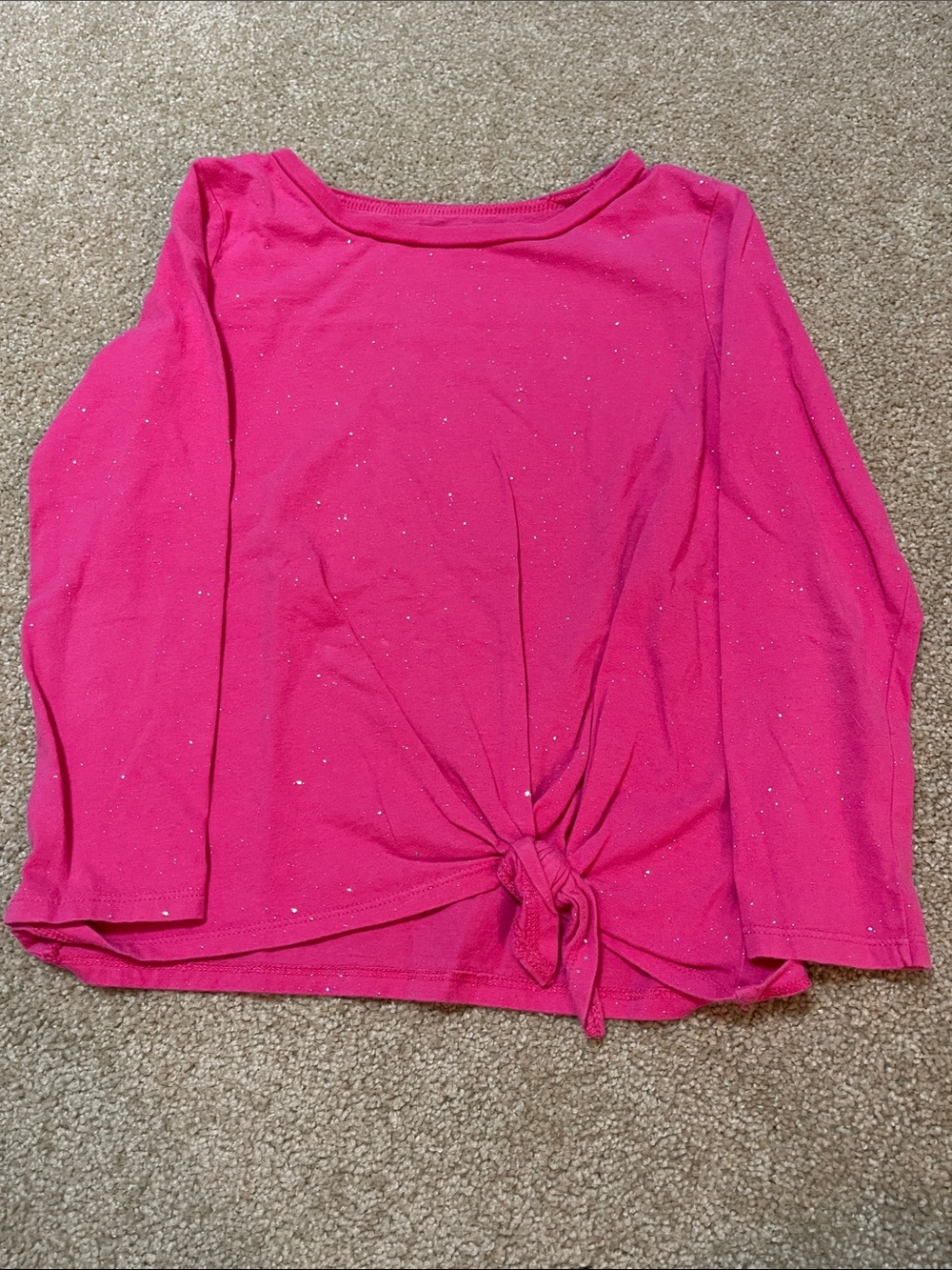 Carter's Hot Pink Long-Sleeve Tie-Front Top with silver sparkly detailing
